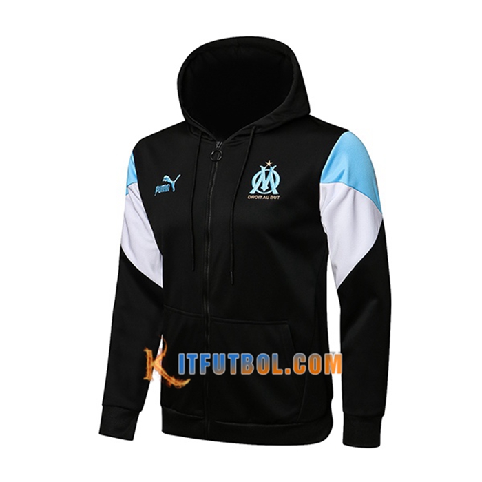 Chaqueta Con Capucha Marsella OM Negro/Blanca/Azul 2021/2022