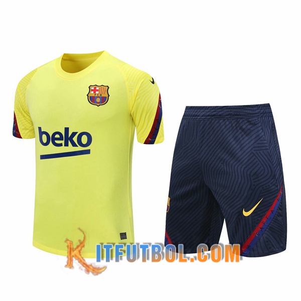 Camisetas de entrenamiento FC Barcelona + Shorts Amarillo 20/21