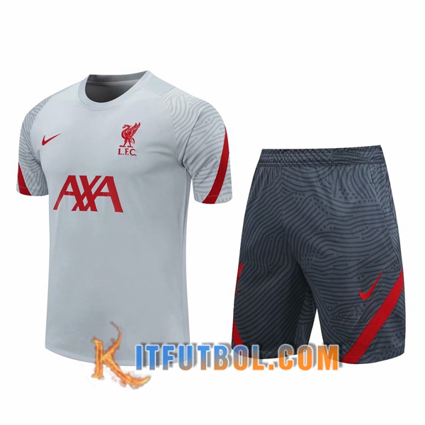 Camisetas de entrenamiento FC Liverpool + Shorts Gris 20/21