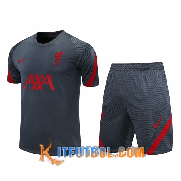 Camisetas de entrenamiento FC Liverpool + Shorts Gris 20/21