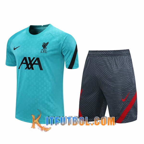 Camisetas de entrenamiento FC Liverpool + Shorts Azul 20/21