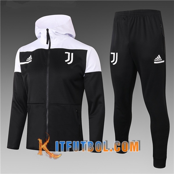 Nueva Chandal Futbol - Chaqueta Con Capucha Juventus Ninos Negro/Blanco 20/21