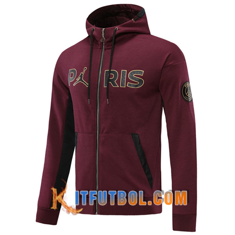 Nueva Chaqueta Con Capucha PSG Jordan Roja Oscuro 20/21