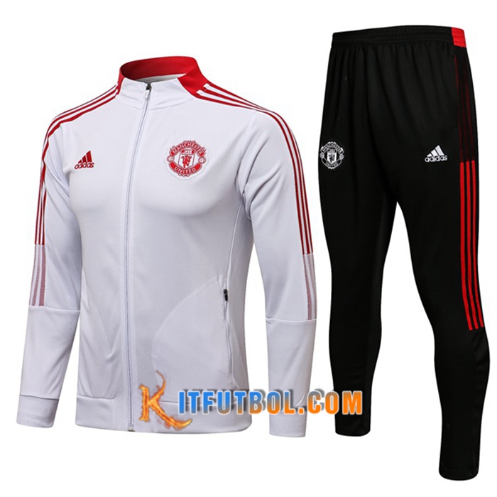 Chandal Equipos De Futbol - Chaqueta Manchester United Blanca/Rood 2021/2022
