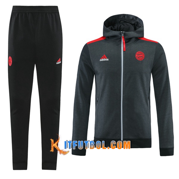 Chaqueta Con Capucha Chandal Bayern Munich Grigio/Rood 2021/2022