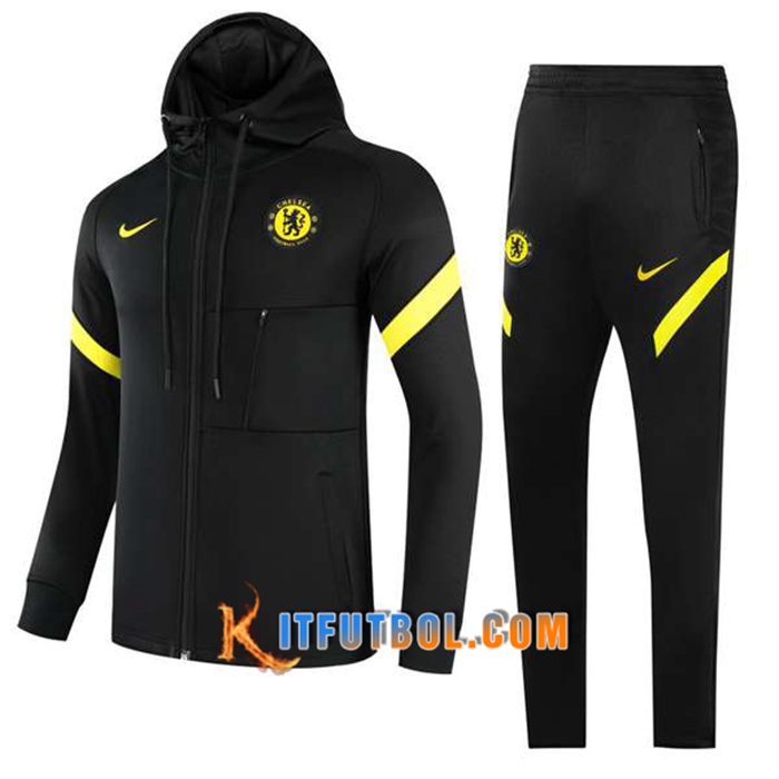 Chaqueta Con Capucha Chandal Jordan PSG Ninos Negro/Amarillo 2021/2022