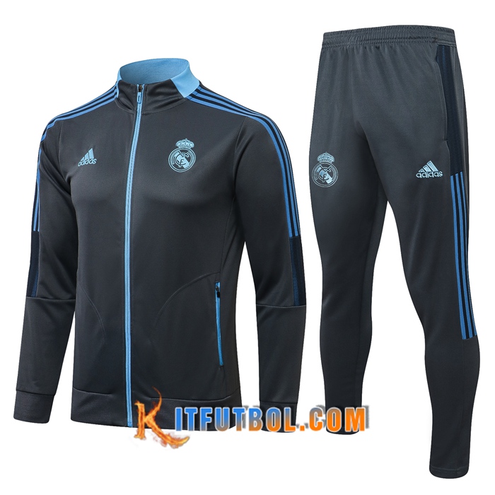 Chandal Equipos De Futbol - Chaqueta Real Madrid Grigio Oscuro/Azul 2021/2022