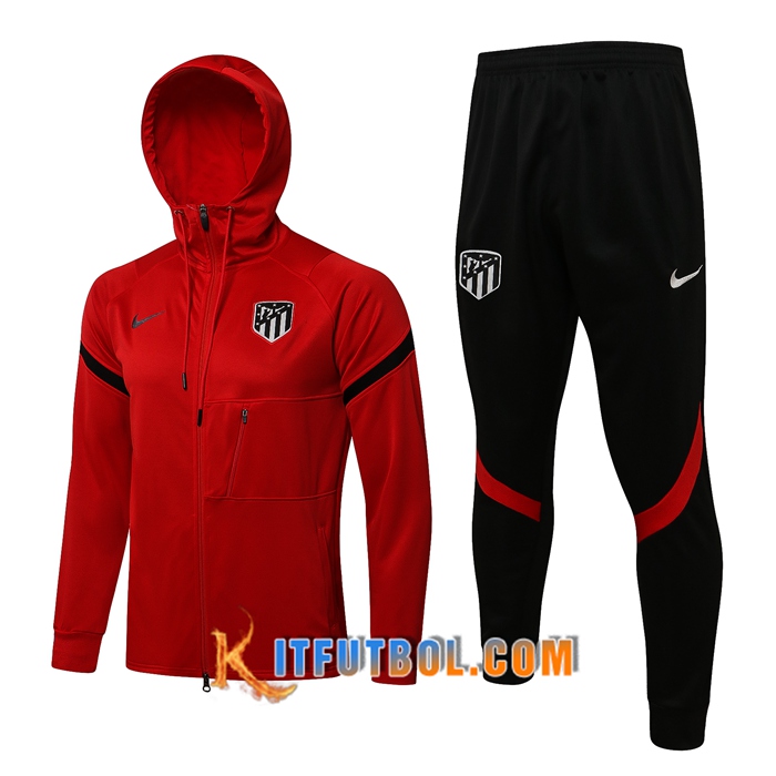 Chaqueta Con Capucha Chandal Atletico Madrid Rojo/Negro 2021/2022