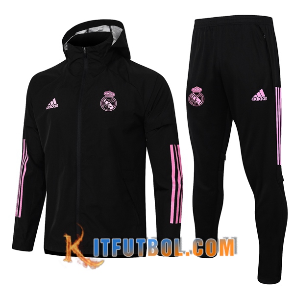 Nueva Chandal Futbol - Chaqueta Rompevientos + Pantalones Real Madrid Negro/Rosa 20/21