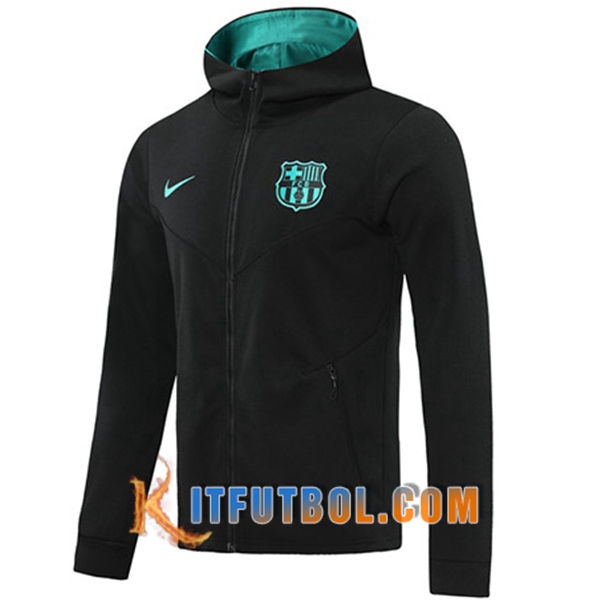 Nueva Chaqueta Con Capucha FC Barcelona Verde/Negro 20/21