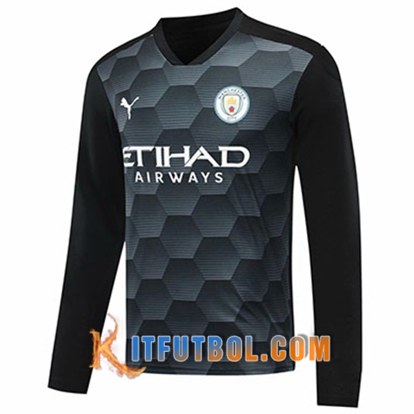 Camisetas Personalizadas Futbol Manchester City Portero Negro Manga Larga 20/21
