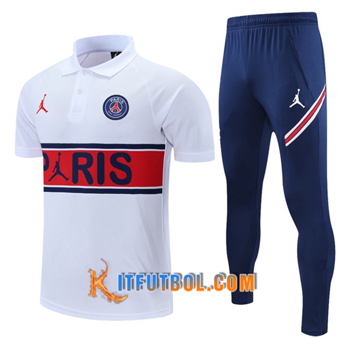 Camiseta Polo Jordan PSG + Pantalones Blanca/Rojo 2021/2022