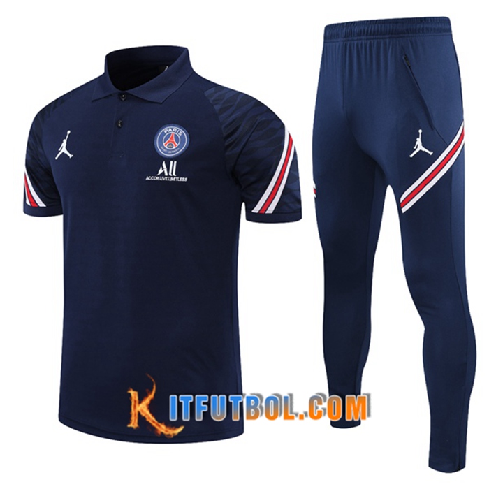 Camiseta Polo Jordan PSG + Pantalones Azul Marino/Rojo 2021/2022