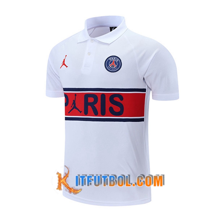 Camiseta Polo Jordan PSG Blanca/Rojo 2021/2022
