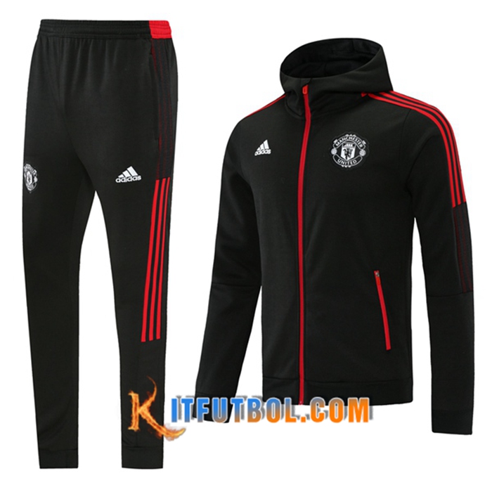Chaqueta Con Capucha Chandal Manchester United Negro/Rojo 2021/2022
