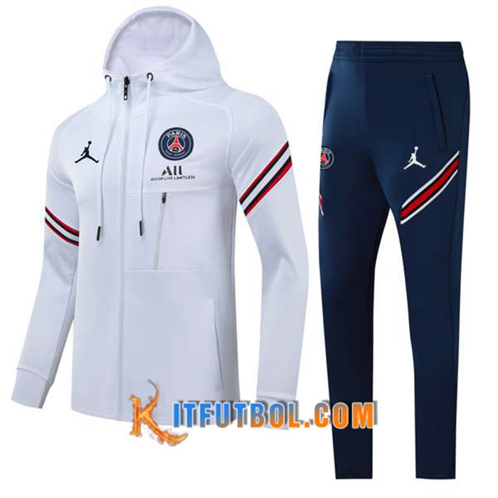 Chaqueta Con Capucha Chandal Jordon PSG Blanca/Rojo/Negro 2021/2022