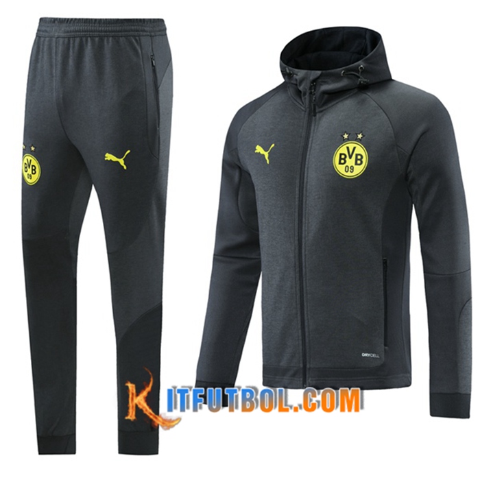 Chaqueta Con Capucha Chandal Dortmund BVB Gris Oscuro 2021/2022