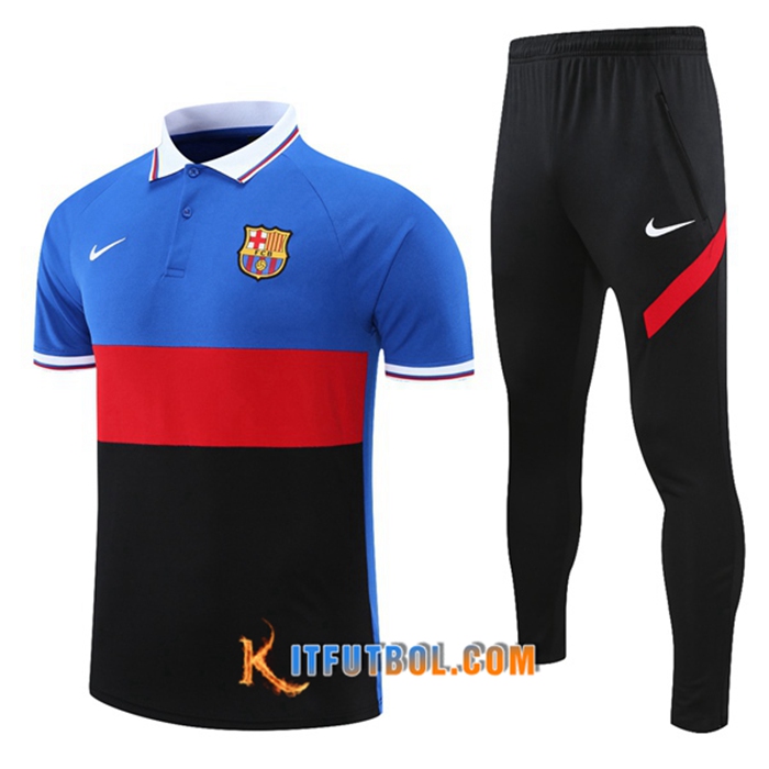 Camiseta Polo FC Barcelona + Pantalones Azul/Negro/Rojo 2021/2022