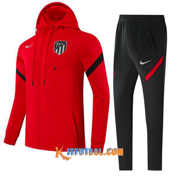 Chaqueta Con Capucha Chandal Atletico Madrid Rojo/Negro 2021/2022