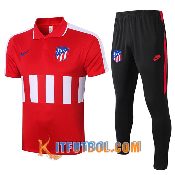 Nueva Polo Futbol Atletico Madrid + Pantalones Roja Blanco 20/21
