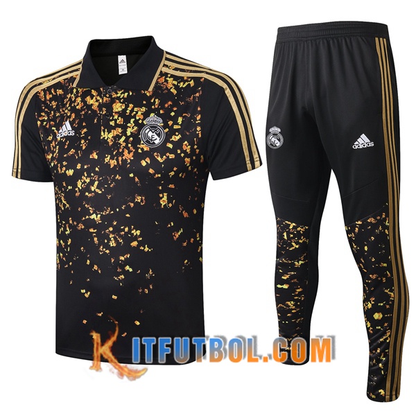 Nueva Polo Futbol Real Madrid + Pantalones Negro Amarillo 20/21