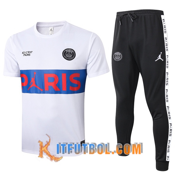 Camisetas de entrenamiento Paris PSG + Pantalones Blanco Azul 20/21