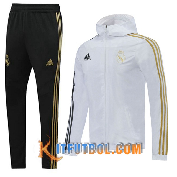 Nueva Chandal Futbol - Chaqueta Rompevientos + Pantalones Real Madrid Blanco 20/21