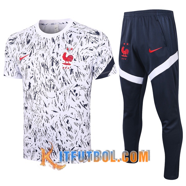 Camisetas de entrenamiento Francia + Pantalones Negro Blanco 20/21