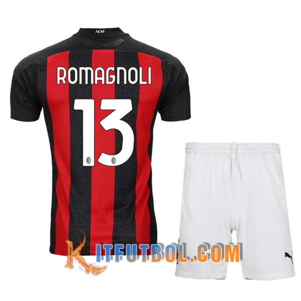 Camisetas Personalizadas Futbol Milan AC (ROMAGNOLI 13) Ninos Primera 20/21