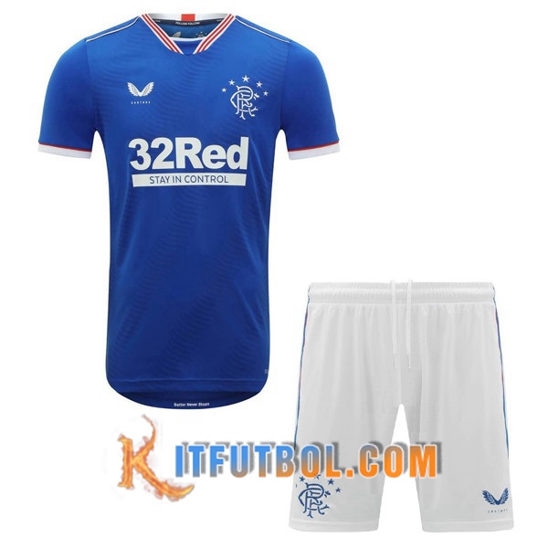 Nueva Camisetas Personalizadas Futbol Rangers FC Ninos Primera 20/21