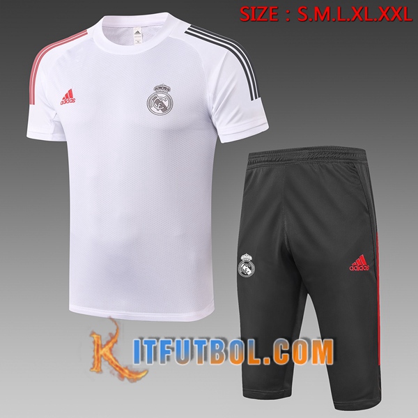 Camisetas de entrenamiento Real Madrid + Pantalones 3/4 Blanco 20/21