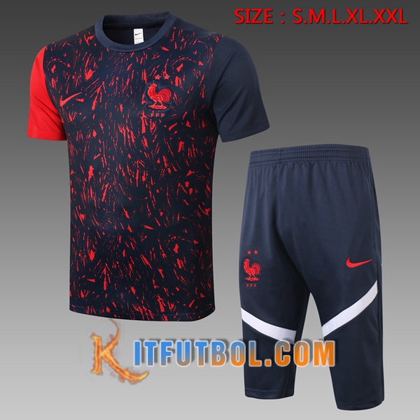 Camisetas de entrenamiento Francia + Pantalones 3/4 Negro 20/21