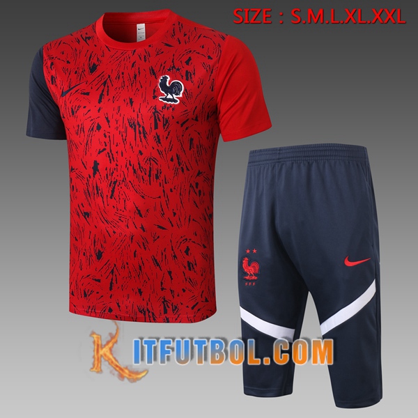 Camisetas de entrenamiento Francia + Pantalones 3/4 Roja 20/21