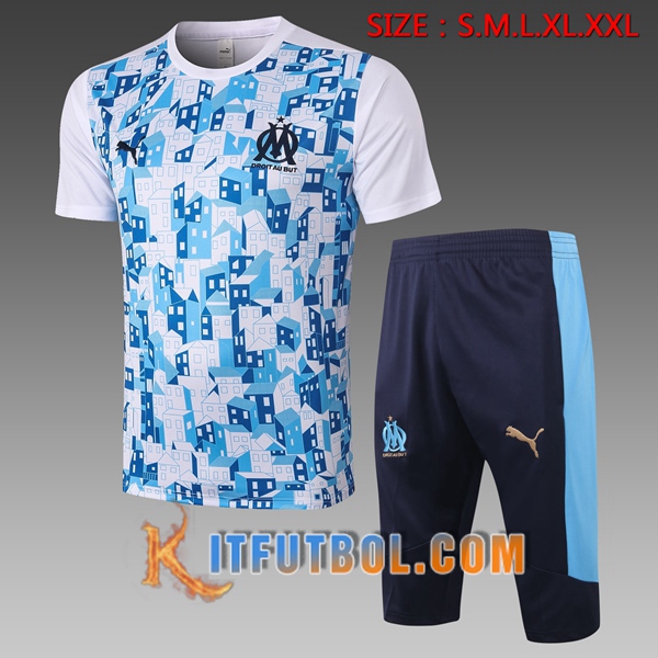 Camisetas de entrenamiento Marsella OM + Pantalones 3/4 Blanco 20/21
