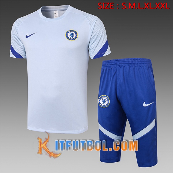 Camisetas de entrenamiento FC Chelsea + Pantalones 3/4 Gris 20/21