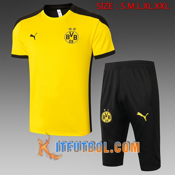 Camisetas de entrenamiento Dortmund BVB + Pantalones 3/4 Amarillo 20/21