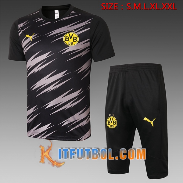 Camisetas de entrenamiento Dortmund BVB + Pantalones 3/4 Negro 20/21