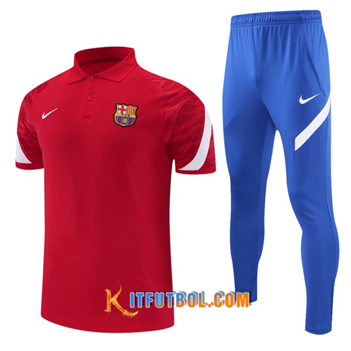 Camiseta Polo FC Barcelona + Pantalones Blancaa/Rojo 2021/2022