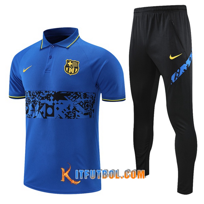 Camiseta Polo FC Barcelona + Pantalones Negro/Azul 2021/2022 -01