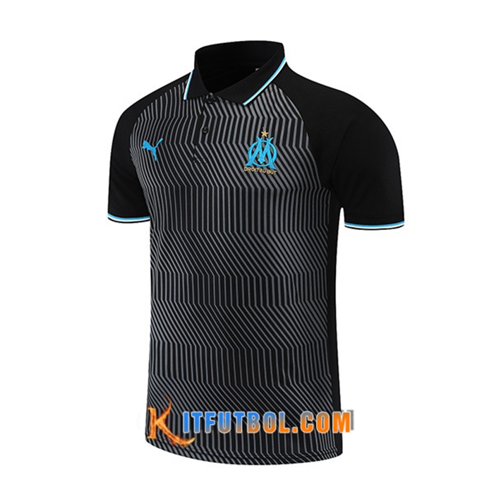 Camiseta Polo Marsella OM Gris /Negro 2021/2022