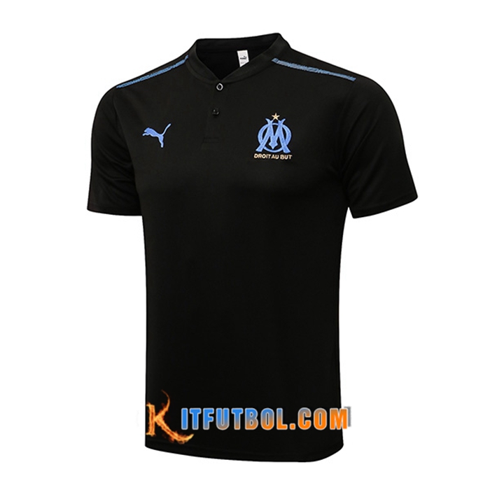 Camiseta Polo Marsella OM Negro/Azul 2021/2022 -01
