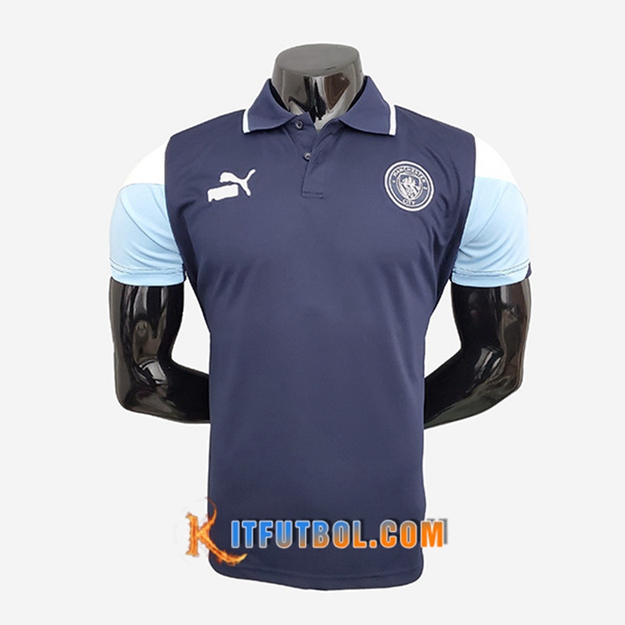 Camiseta Polo Manchester City Azul Marino/Azul/Blancaa 2021/2022