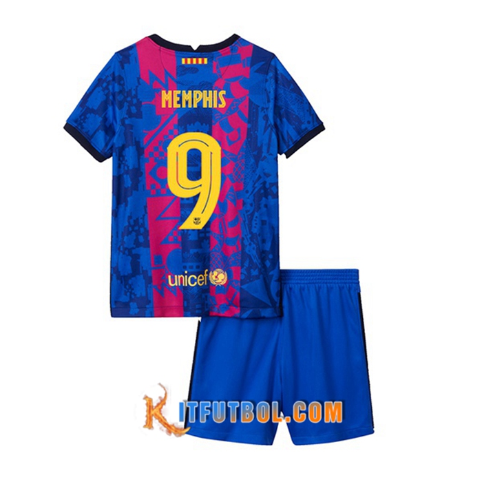 Camiseta FC Barcelona (Memphis 9) Ninos Tercero 2021/2022