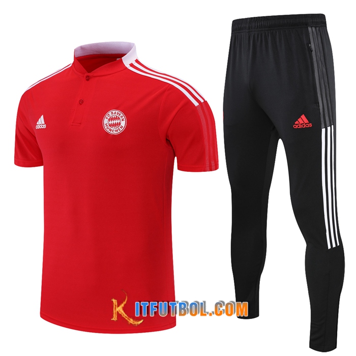 Camiseta Polo Bayern Munich + Pantalones Blancaa/Rojo 2021/2022