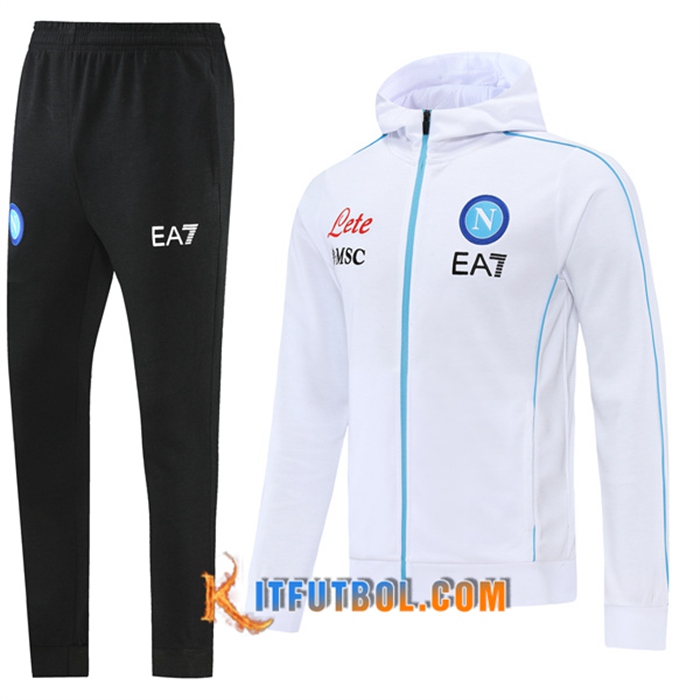 Chaqueta Con Capucha Chandal SSC Napoli Blanca 2022/2023