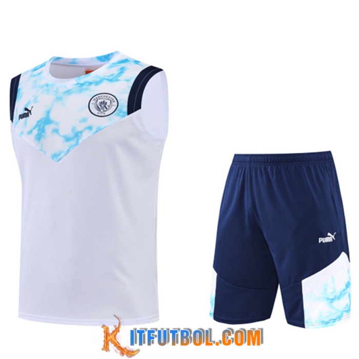 Camiseta Entrenamiento sin mangas + Cortos Manchester City Blanco 2022/2023