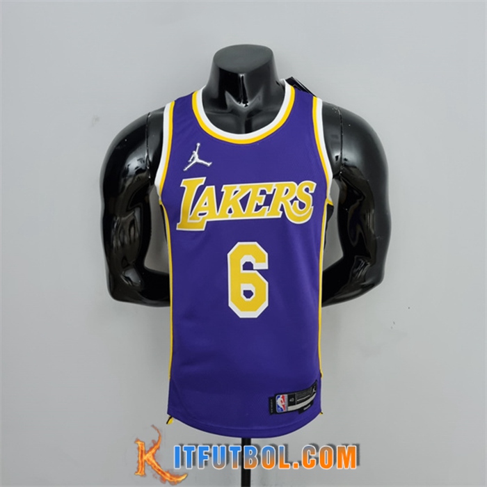 Camisetas Los Angeles Lakers (James #6) Púrpura 75th Anniversary