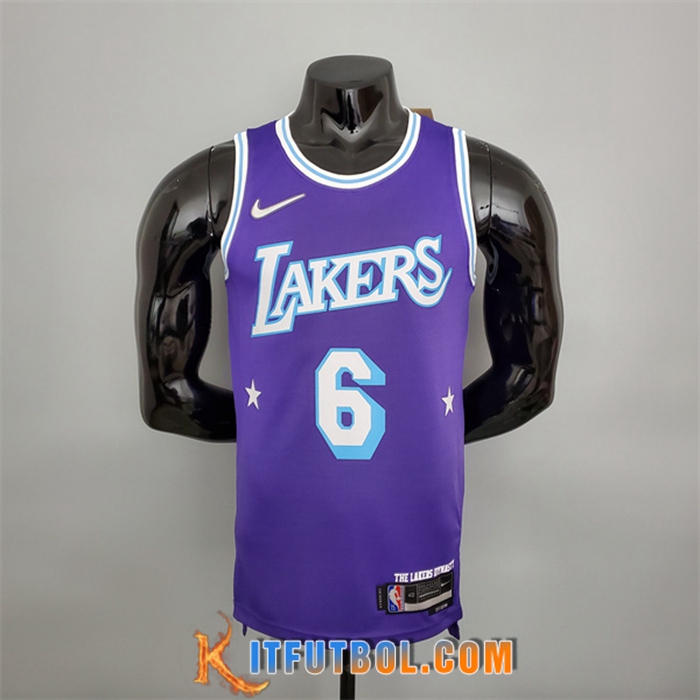 Camisetas Los Angeles Lakers (James #6) Púrpura 75th Anniversary City Edition