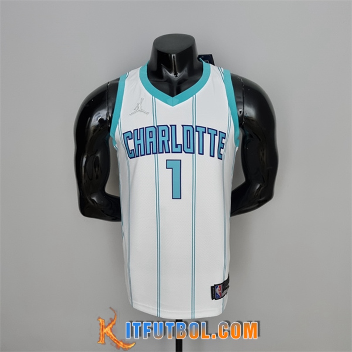 Camisetas Charlotte Hornets (Ball #1) Blanco 75th Anniversary