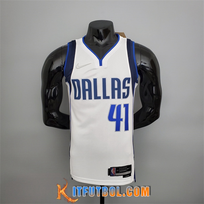 Camisetas Dallas Mavericks (Nowitzki #41) Blanco 75th Anniversary
